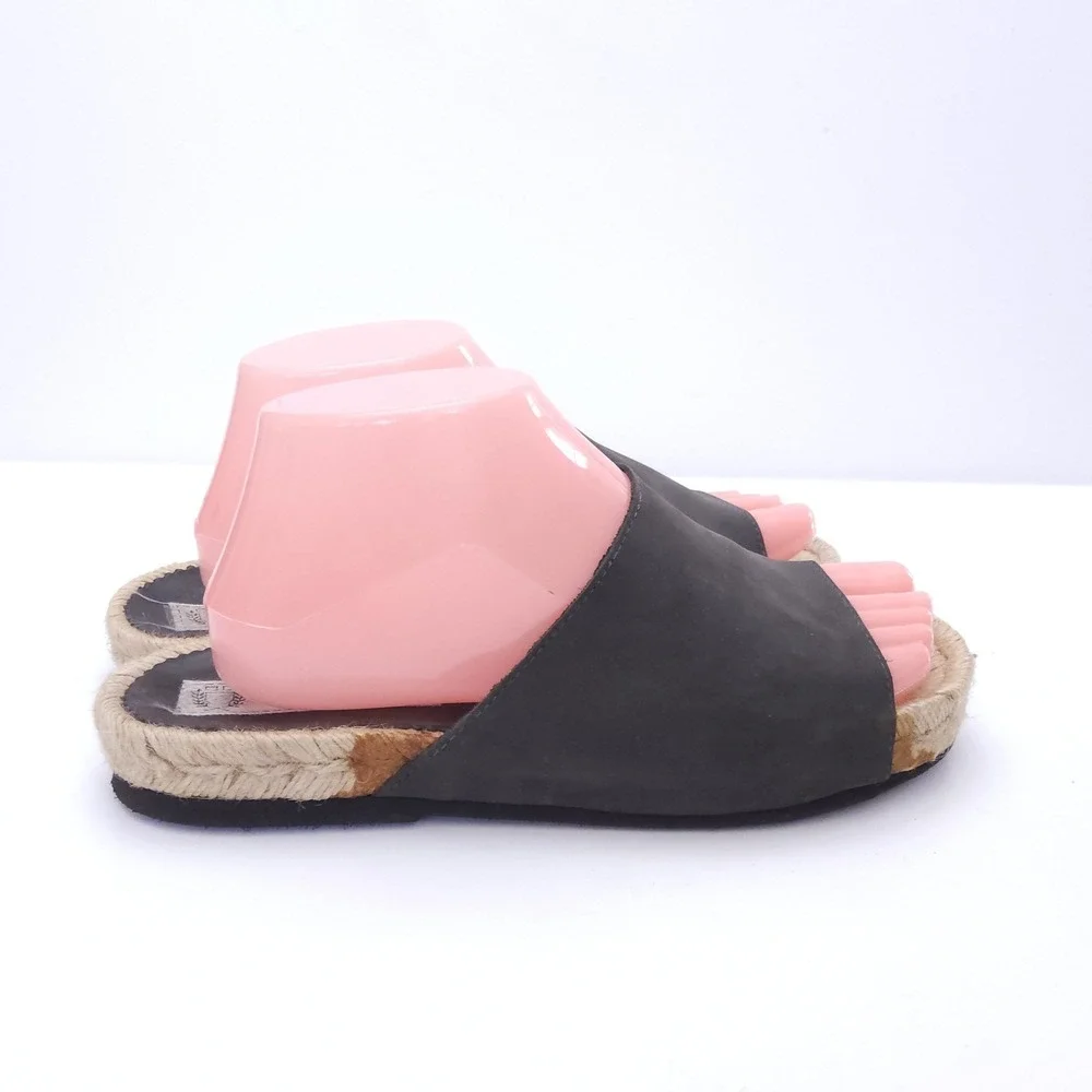 Andre Assos Women's Espadrille Sandals Black Leather Size 9